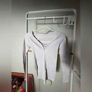 Free People Lilac Lace-Up Long Sleeve Top